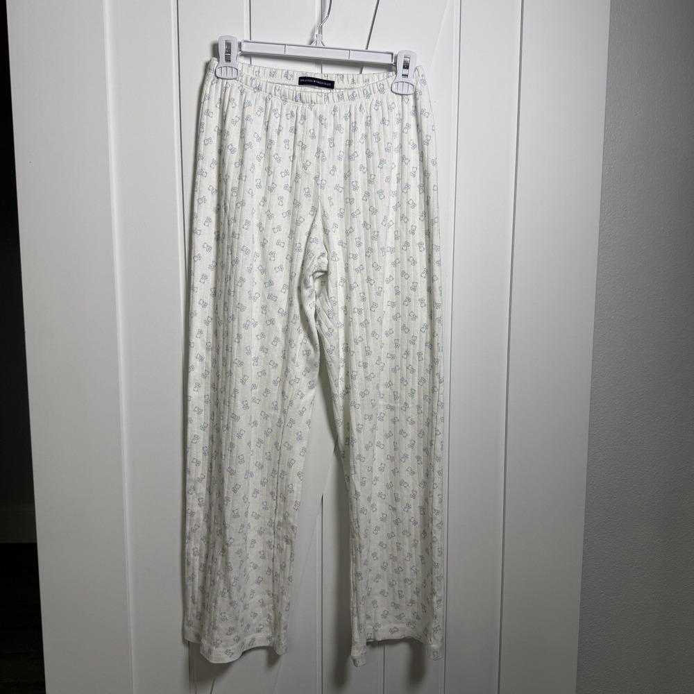 Brandy Melville white cotton eyelet pajama pants Blue Teddy Bear One Size Cozy